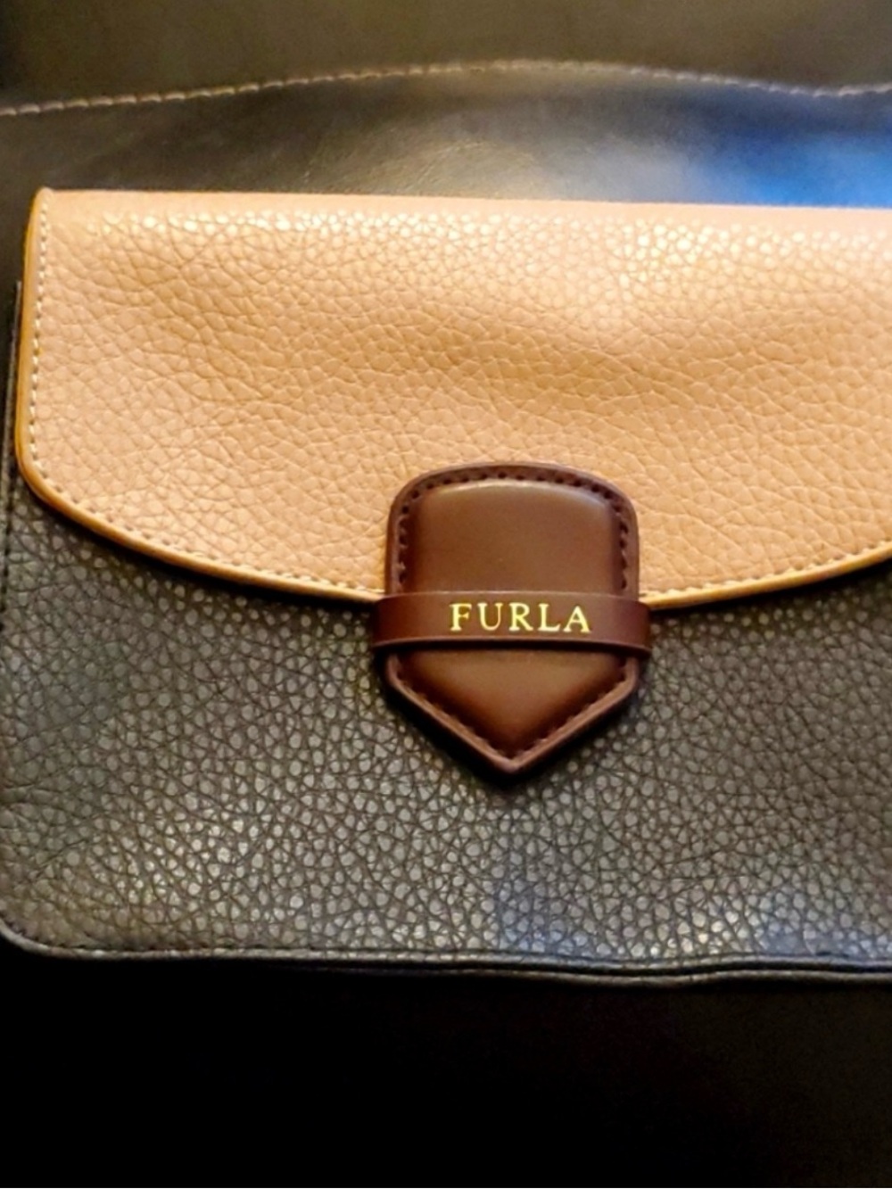 Furla Two-Tone Tan & Dark Brown Leather Crossbody